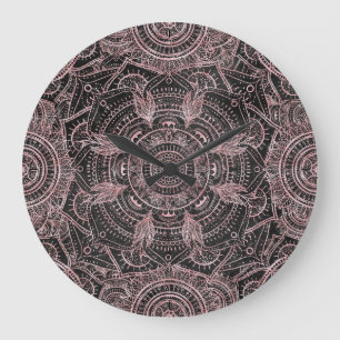 Boho Rose Gold Gray Mandala Elegantes Design Große Wanduhr