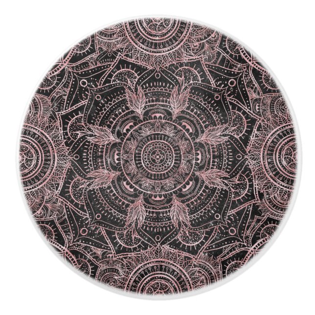 Boho Rose Gold Gray Mandala Elegantes Design Keramikknauf (Vorderseite)