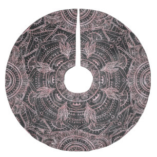 Boho Rose Gold Gray Mandala Elegantes Design Polyester Weihnachtsbaumdecke