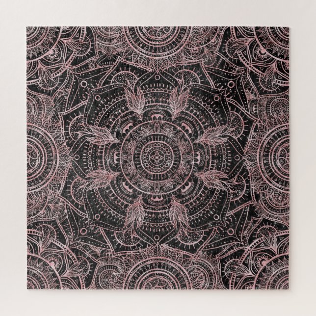 Boho Rose Gold Gray Mandala Elegantes Design Puzzle (Vertikal)