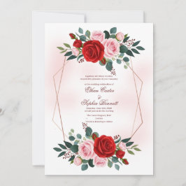 Boho Rose Gold Sechseck Florale Hochzeit Einladung