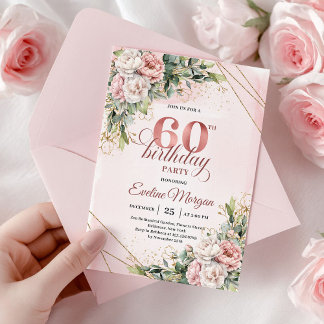 Boho Rose Gold Wasserfarbe Floral 60. Geburtstag Einladung