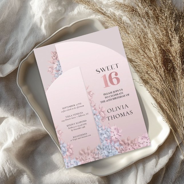 Boho Rose goldgelben Frühlingsholz Blütenrahmen sü Einladung (Boho rose gold spring floral arch frame sweet 16 invitation)