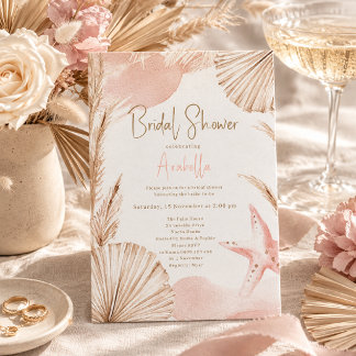 Boho Rosé Hochzeitsdusche Neutrale Palmen Einladung