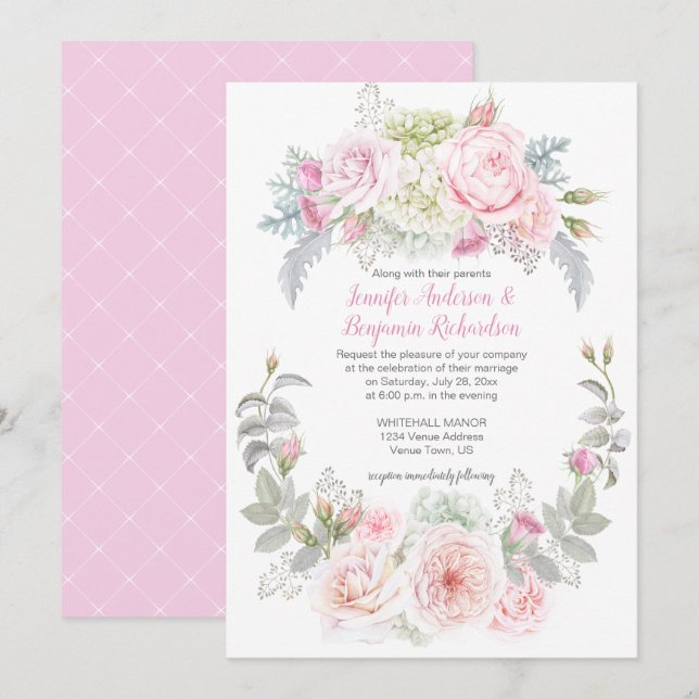 Boho Rose Hydrangeas Floral Wedding Einladungen (Vorne/Hinten)