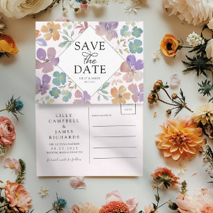 Boho-Rosé & Lila Wildblumen Save-the-Date-Karte Ankündigungspostkarte