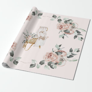 Boho Rose Oh Baby Brown und Pink Bassinet   Geschenkpapier