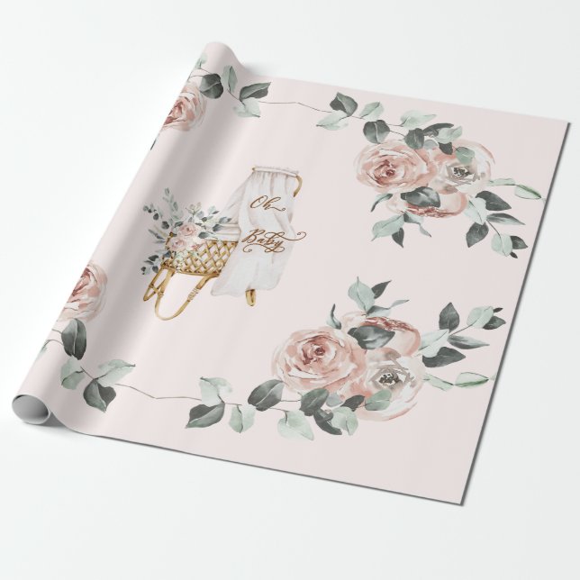 Boho Rose Oh Baby Brown und Pink Bassinet Geschenkpapier (Ungerollt)