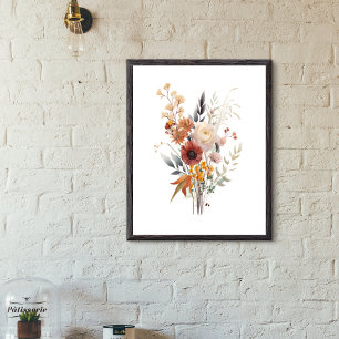 Boho Rose Peach Yellow Blue Beige Floral Botanisch Poster