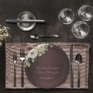 Boho Rose und Elegant Burgundy Wedding Pappteller