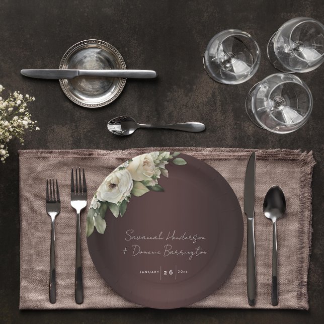 Boho Rose und Elegant Burgundy Wedding Pappteller (Von Creator hochgeladen)