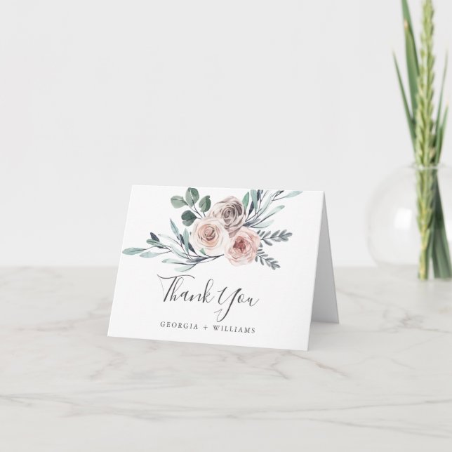 Boho Rose Wedding Danke-Card Dankeskarte (Vorderseite)