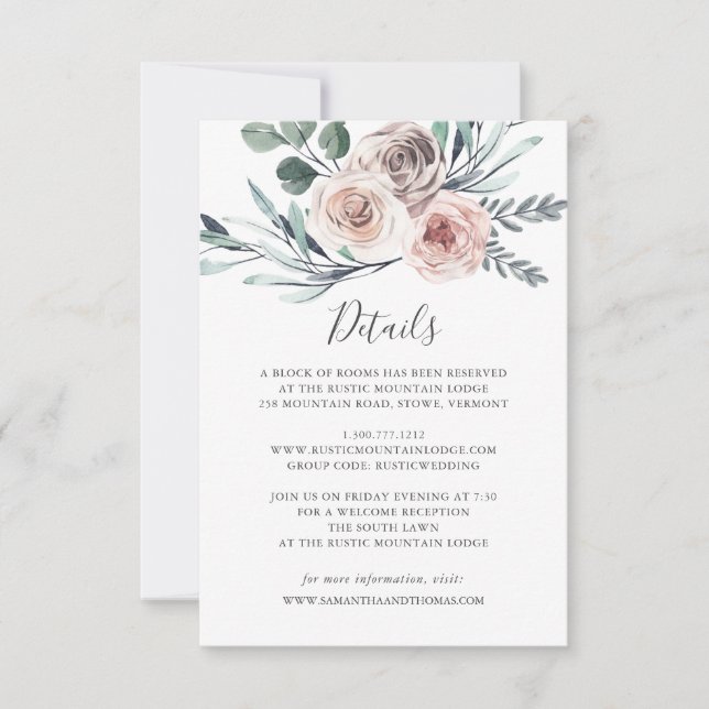 Boho Rose Wedding Details Card Einladung (Vorderseite)
