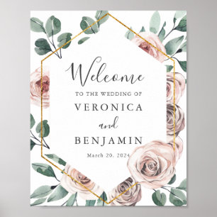 Boho Rose Wedding Welcome Sign Poster