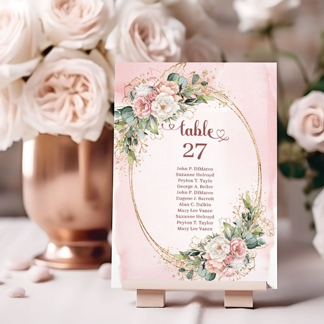 Boho-Roségold-Blumen-Eukalyptus-Tischnummer Tischnummer (Boho Rose Gold Flowers Eucalyptus Table Number)