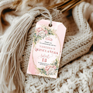 Boho Roségold Floral Eukalyptus Quinceañera Geschenkanhänger