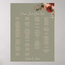 Boho-Rost-Neutrales Herbst-Blumen-Hochzeits-Sitzpl Poster