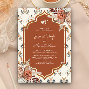 Boho-Rost-Orange-Punjabi-Anand-Karaj-Sikh-Hochzeit Einladung