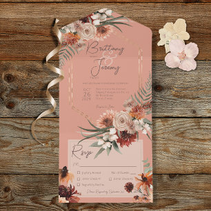 Boho-Rost- und neutrale Herbstblumen-Rost-Peach-Di All In One Einladung