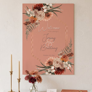 Boho-Rost- und neutrales Herbstblumen-Pfirsich-Ros Poster