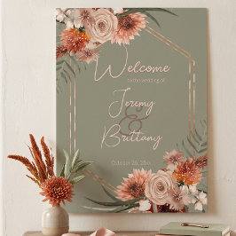 Boho-Rost- und neutrales Herbstblumen-Sage-Grün-Ra Poster