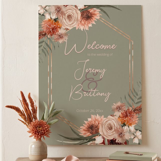 Boho-Rost- und neutrales Herbstblumen-Sage-Grün-Ra Poster (Von Creator hochgeladen)