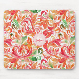 Boho Rot Pink Orange Grün Paisley Floral Mousepad