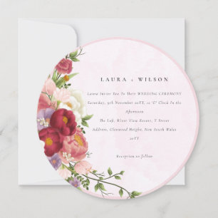 Boho Rot Pink weiße Rosen Blumen modern Einladung