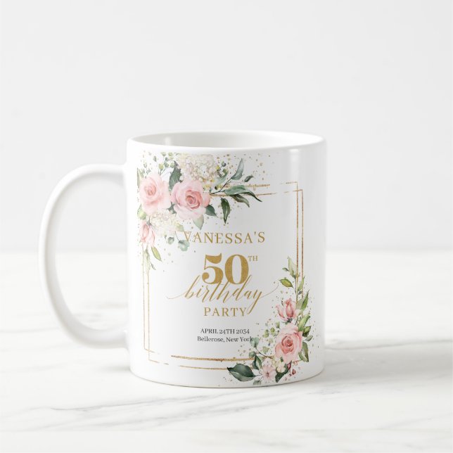 Boho rot Rosen Gold 50. Geburtstag Kaffeetasse (Links)