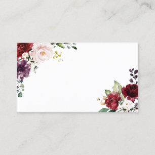 Boho-Rot- und Lila-Aquarell-Blumen-Hochzeit Platzkarte