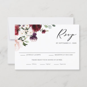 Boho Rot und Lila Wasserfarben Blume Hochzeit RSVP Karte