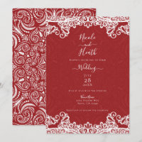 Boho Rot & Weiß Spitze Kühnes Muster Hochzeit