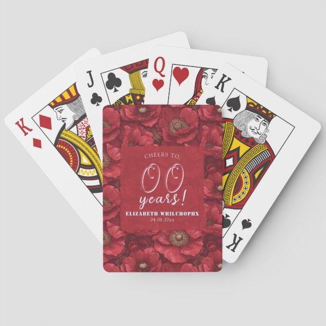 Boho rote Anemonen inspirierte Geburtstagsfeier Spielkarten (Rückseite)