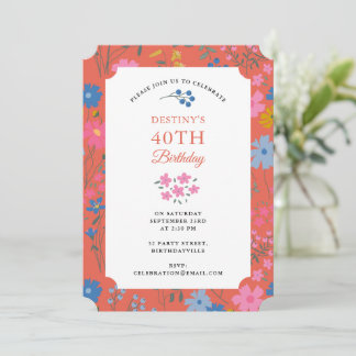 Boho Rote Blumen Wildblumen 30. 40. Geburtstag Einladung