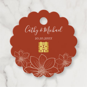 Boho rote moderne Blumenhochzeit in China Geschenkanhänger