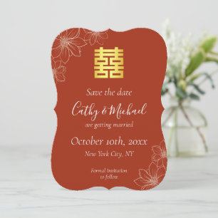 Boho rote moderne Blumenhochzeit in China Save The Date