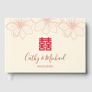 Boho rote und beige Blumen chinesische Hochzeit Gästebuch
