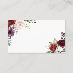 Boho rote und violette Wasserfarben Blumen Platzkarte