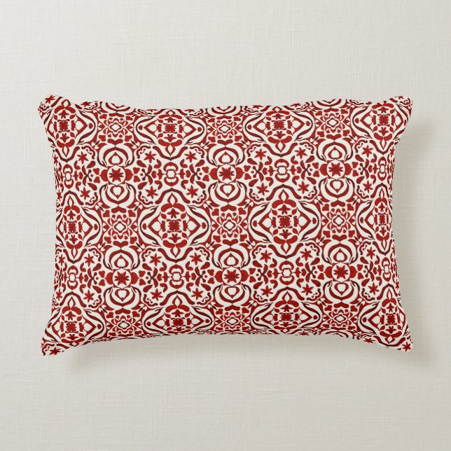 Boho-Rotes Blumen-Damaskus-Nahtloses Musterdesign Dekokissen (Vorderseite)