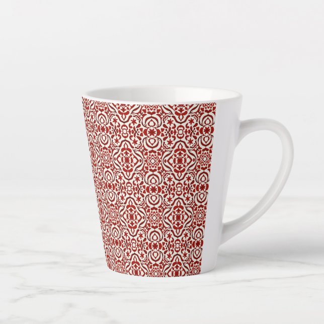 Boho-Rotes Blumen-Damaskus-Nahtloses Musterdesign Milchtasse (Rechts)