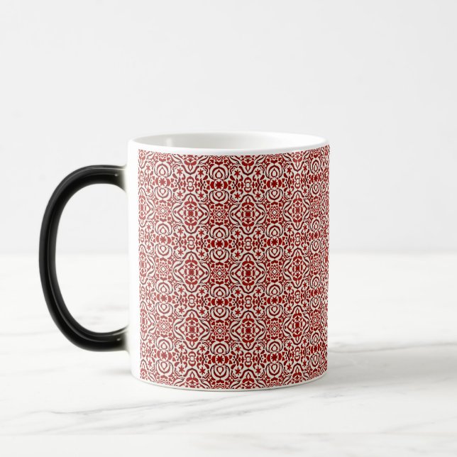 Boho-Rotes Blumen-Damaskus-Nahtloses Musterdesign Verwandlungstasse (Links)