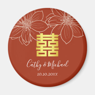 Boho rotes modernes florales chinesisches Hochzeit Magnet