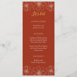 Boho rotes modernes florales chinesisches Hochzeit Menükarte