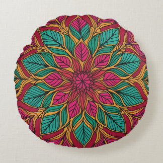 Boho-rotes und grünes Mandala-Kissen Rundes Kissen