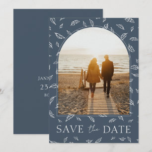 Boho Royal Blue Opulence Blätter Foto Wedding Save The Date