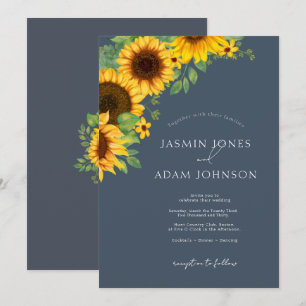 Boho Royal Blue Opulence Sonnenblumen Hochzeit Einladung