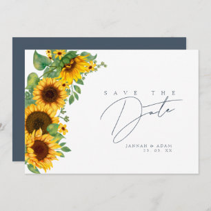 Boho Royal Blue Opulence Sunflower Wedding Save The Date