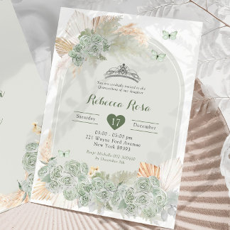 Boho Royal Crown Sage Green Princess Quinceañera Einladung