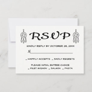 Boho RSVP Traumfänger Hochzeit Schwarz Weiß Stamme Karte
