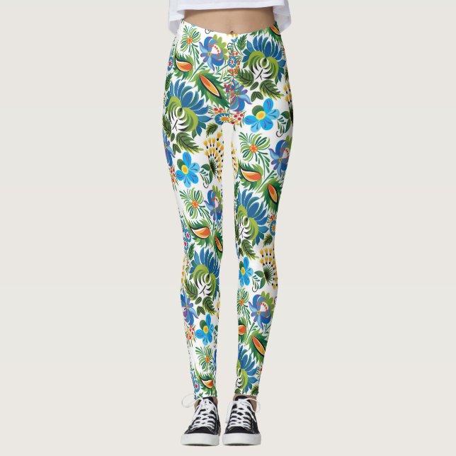 Boho russische Volkskunst-Blumenmuster Leggings (Vorderseite)